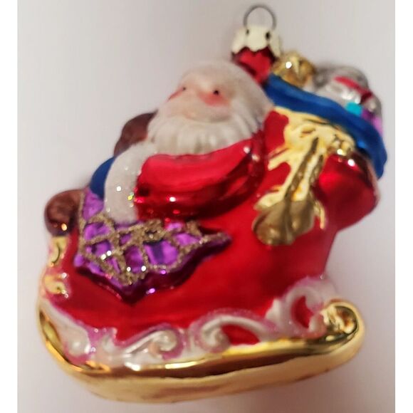 Christmas Ornament Santa Sleigh Sack of Toys & Presents Glass Gold Sparkling - Picture 5 of 9